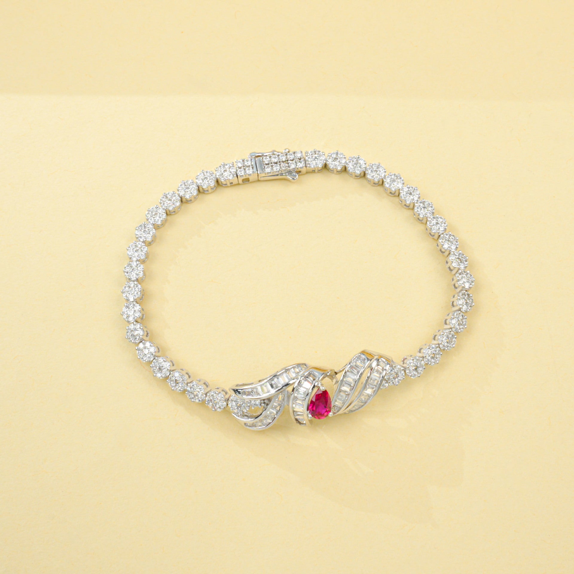 S925 Sterling Silver Lab Ruby Jewellery Set (Necklace, Bracelet, Ring, Earrings) - Photo 5
