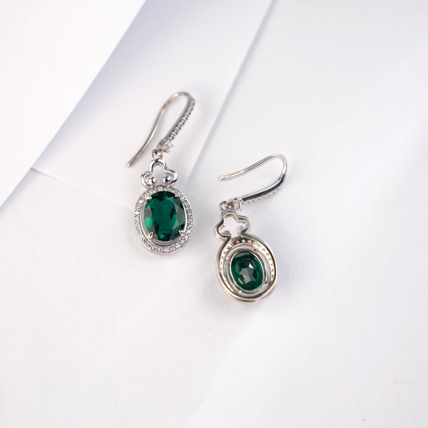 S925 Sterling Silver Lab Emerald Round Earrings, Gown Versatile - Photo 2
