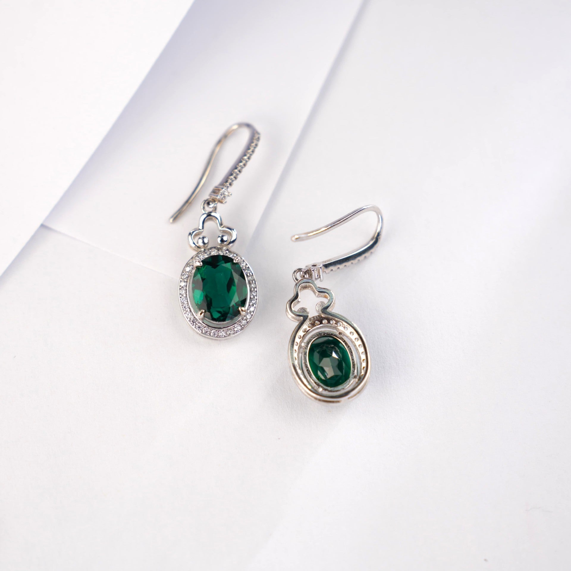 S925 Sterling Silver Lab Emerald Round Earrings, Gown Versatile - Photo 2