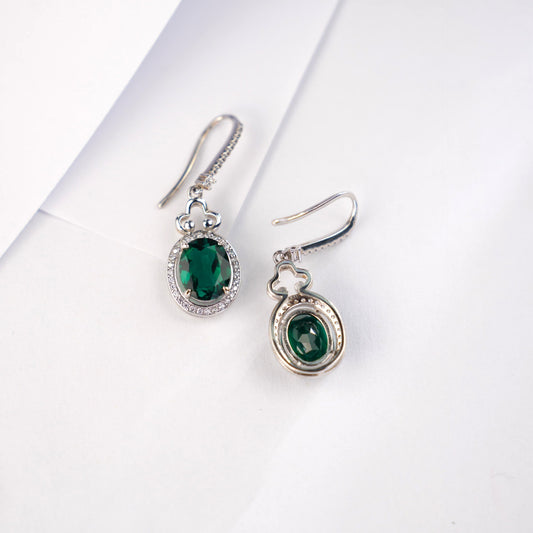 S925 Sterling Silver Lab Emerald Round Earrings, Gown Versatile - Photo 2