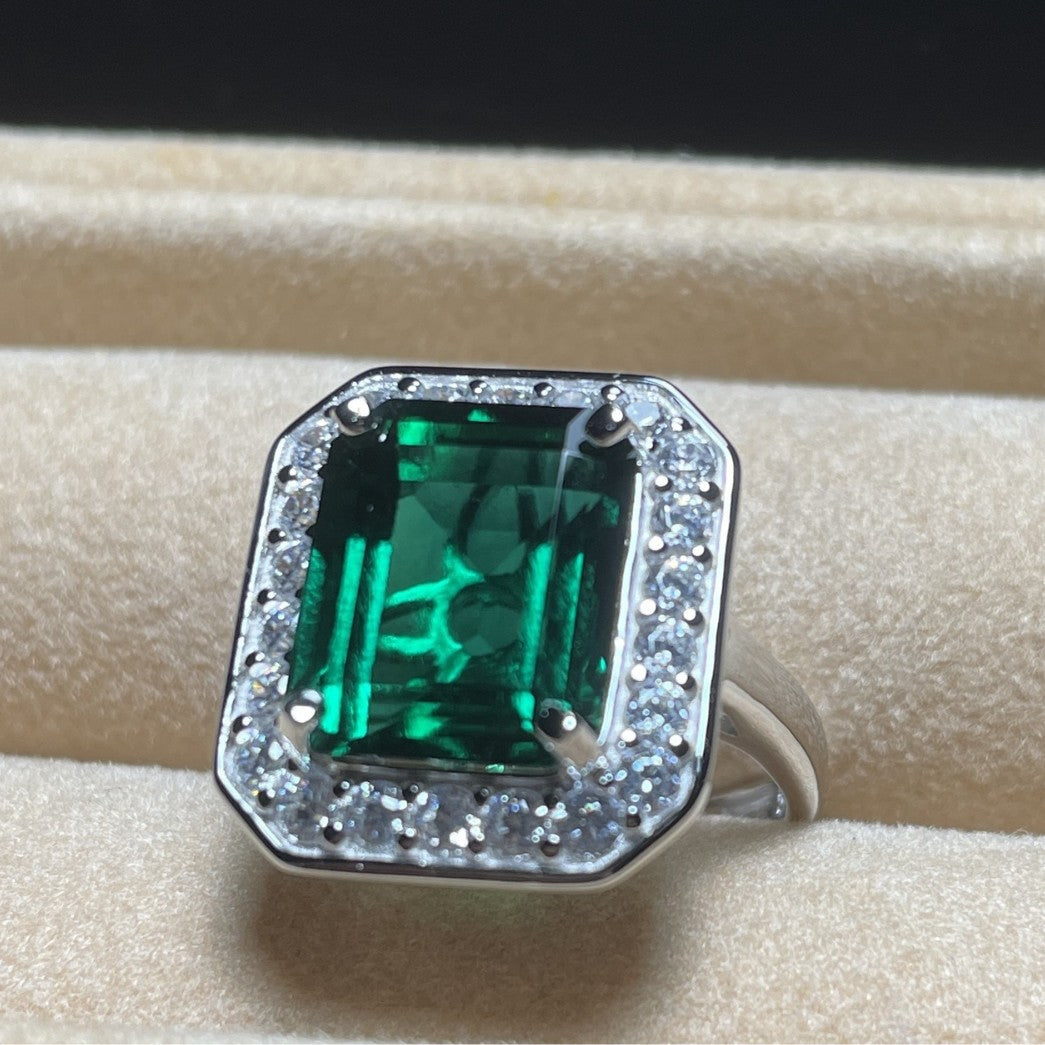 Lab Emerald 925 Silver Ring for Women, Luxurious Premium Vintage - Photo 2