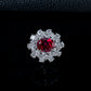 S925 Sterling Silver Oval Lab Ruby Sunflower Ring, Blooming Flower - Photo 2
