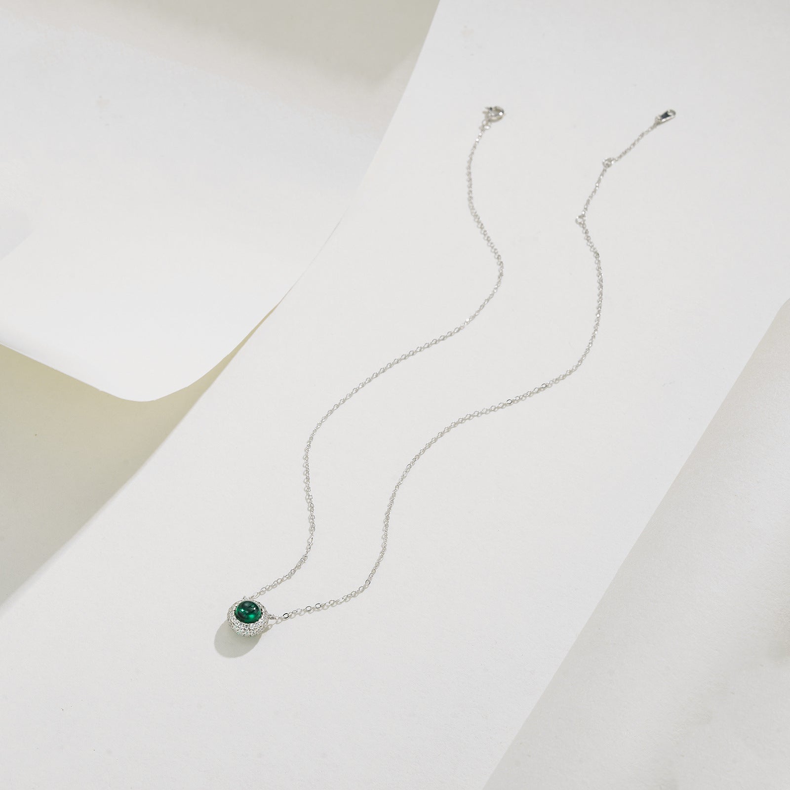 S925 Sterling Silver Lab Emerald Plain Necklace, Simple Anniversary Gift - Photo 4