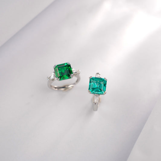925 Sterling Silver Green Garnet Emerald Ring, Vintage Engagement Versatile - Photo 2