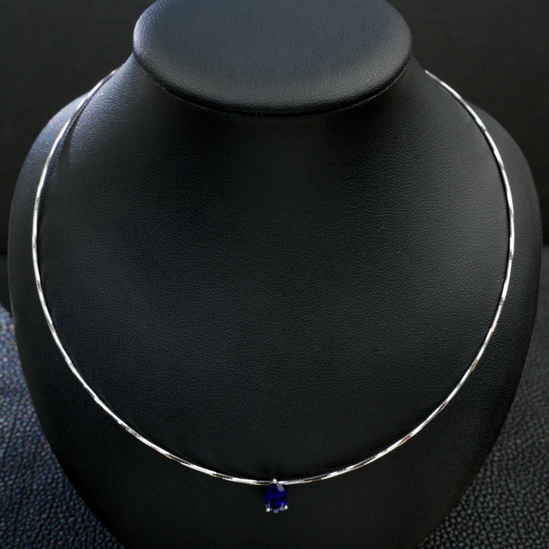 S925 Sterling Silver Lab Sapphire Teardrop Choker Necklace, Minimalist Premium - Photo 4
