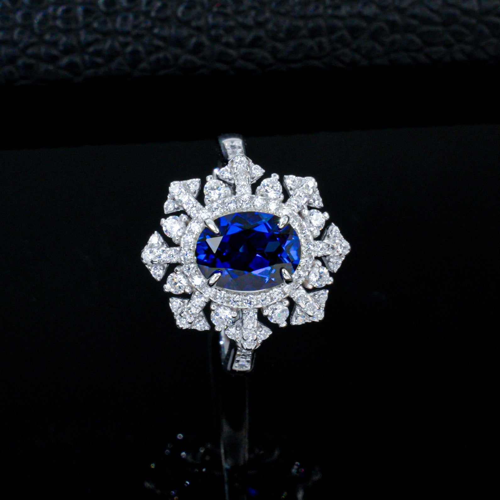 925 Sterling Silver Lab Sapphire Snowflake Ring, Premium Girlfriend Gift - Photo 2