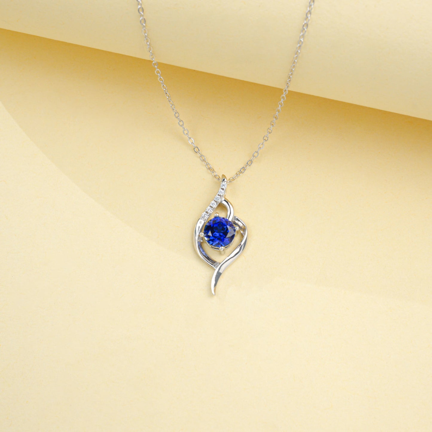 S925 Silver Twisted Line Wrap Round Lab Sapphire Pendant Necklace, Simple Gift - Photo 2