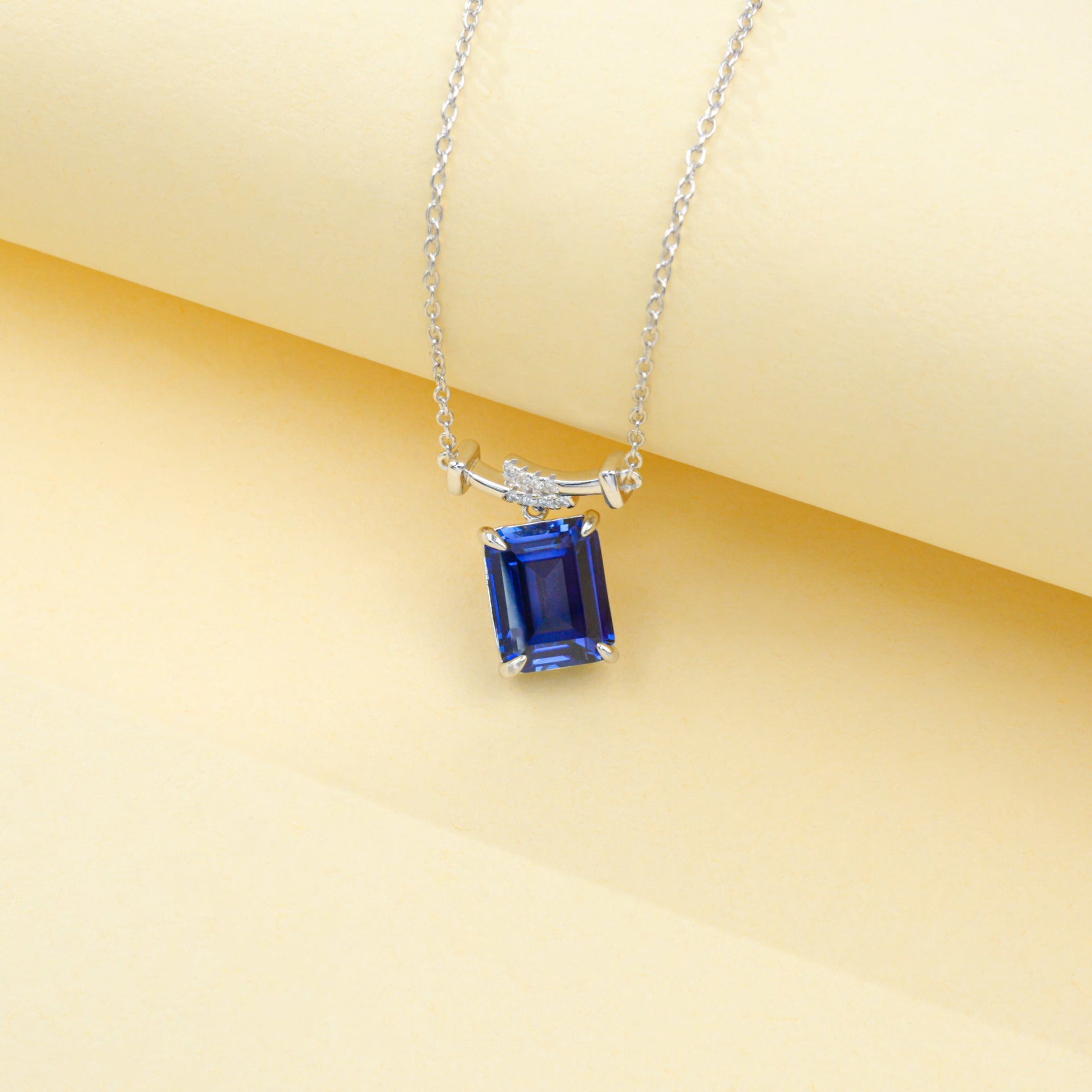 S925 Lab Sapphire Necklace, Elegant Premium - Photo 3