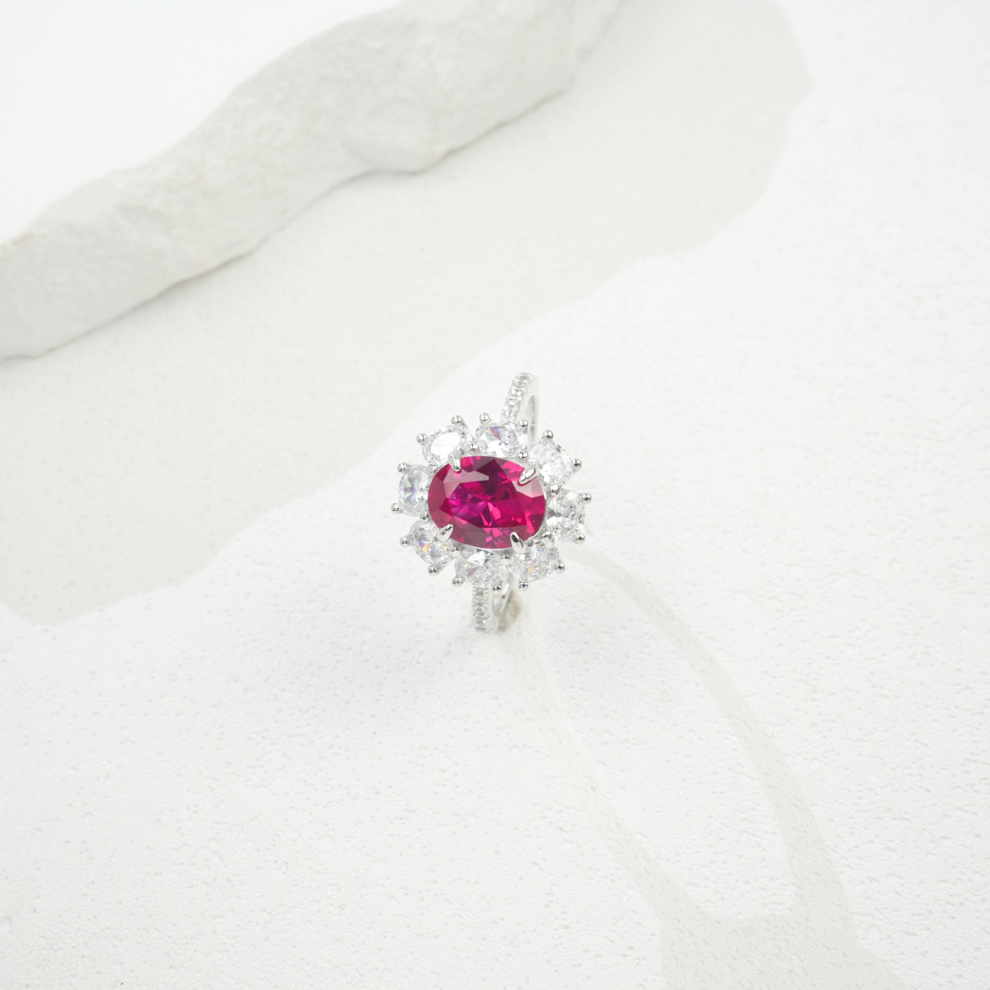 925 Sterling Silver Oval Gemstone Halo Pave Ring, Premium Girlfriend Gift - Photo 2