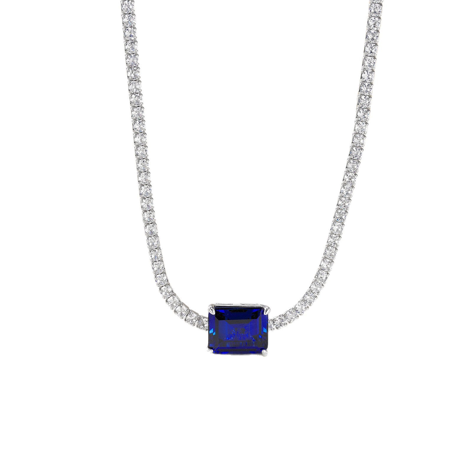 S925 Sterling Silver Lab Sapphire Necklace Rectangle Step-Cut Centre Full Diamond, Premium Valentine Gift - Photo 5