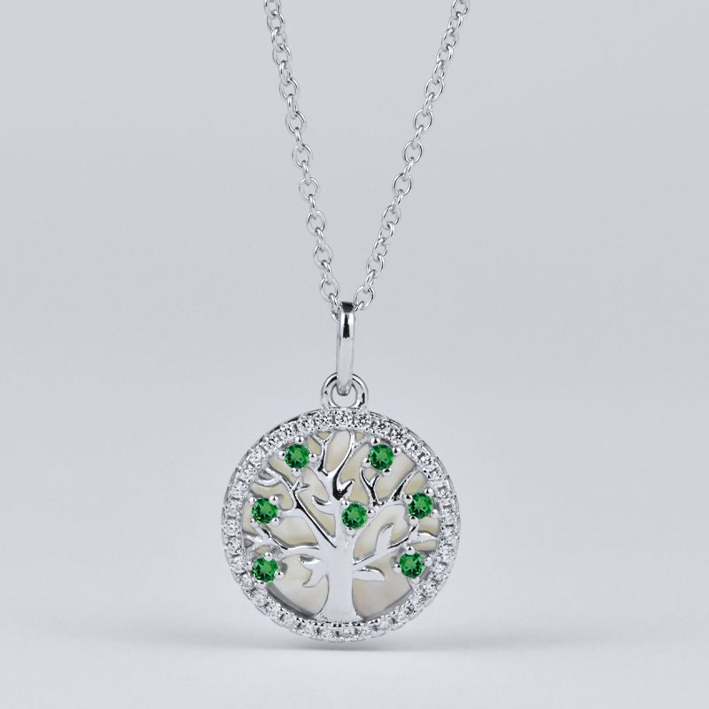 925 Sterling Silver Lab Emerald Tree of Life Choker Necklace, Designer for Women - Photo 4