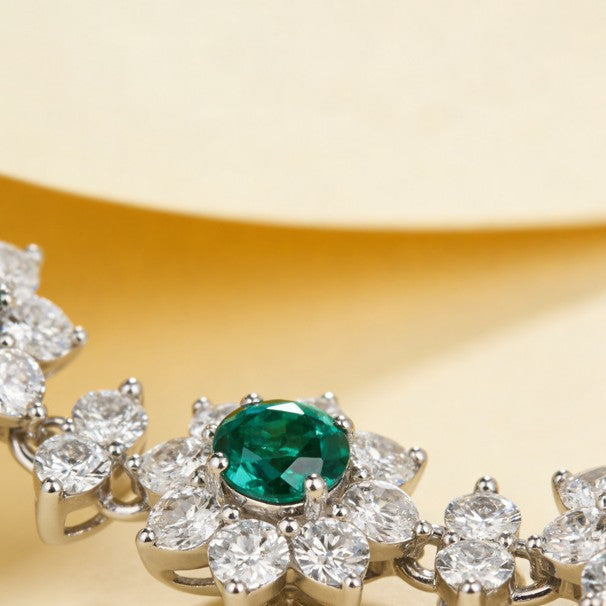 S925 Sterling Silver Lab Emerald Sunflower colourful Halo Bracelet, Premium for Women - Photo 4