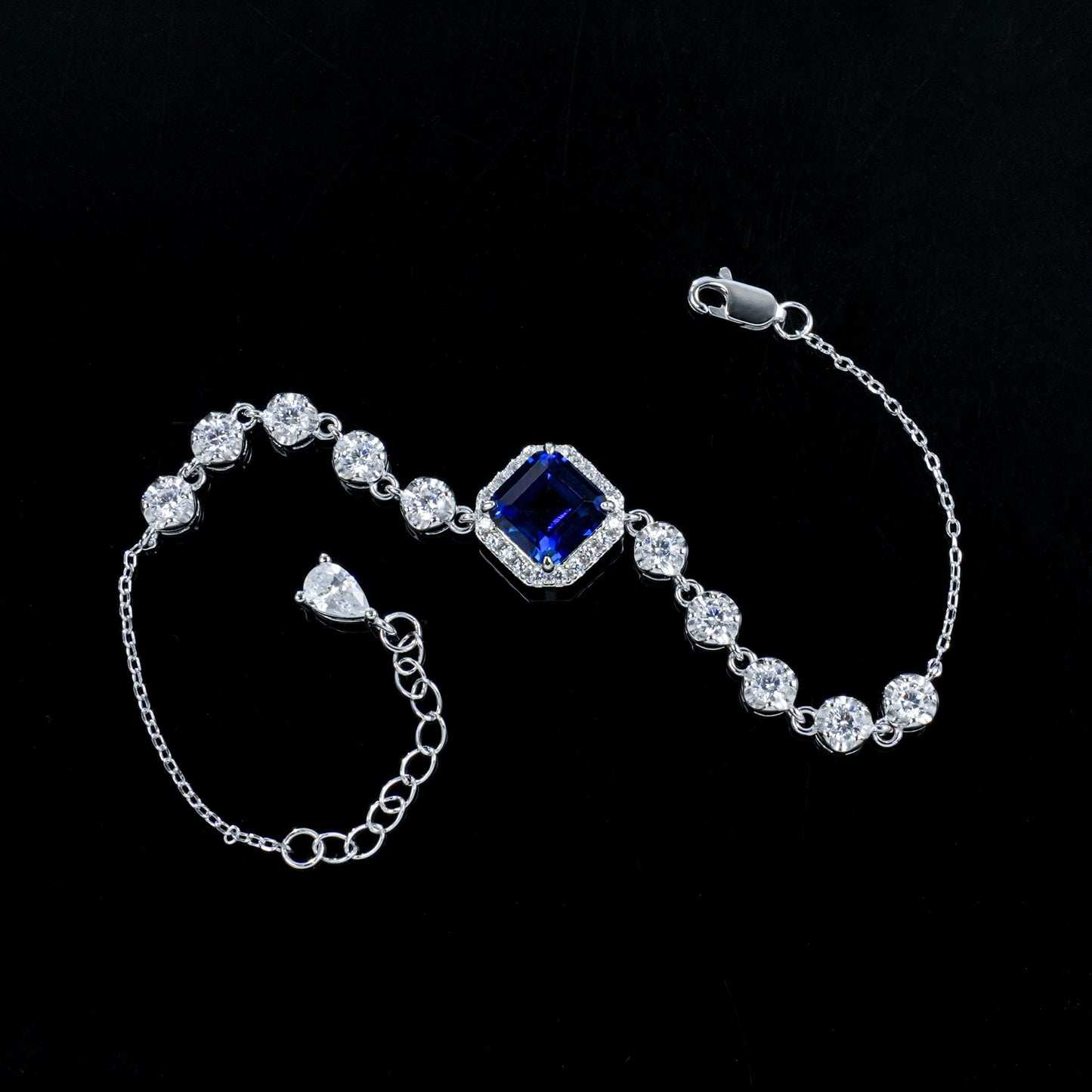S925 Silver Square Sapphire Halo Jewellery, Women's Versatile Accessory - Photo 2