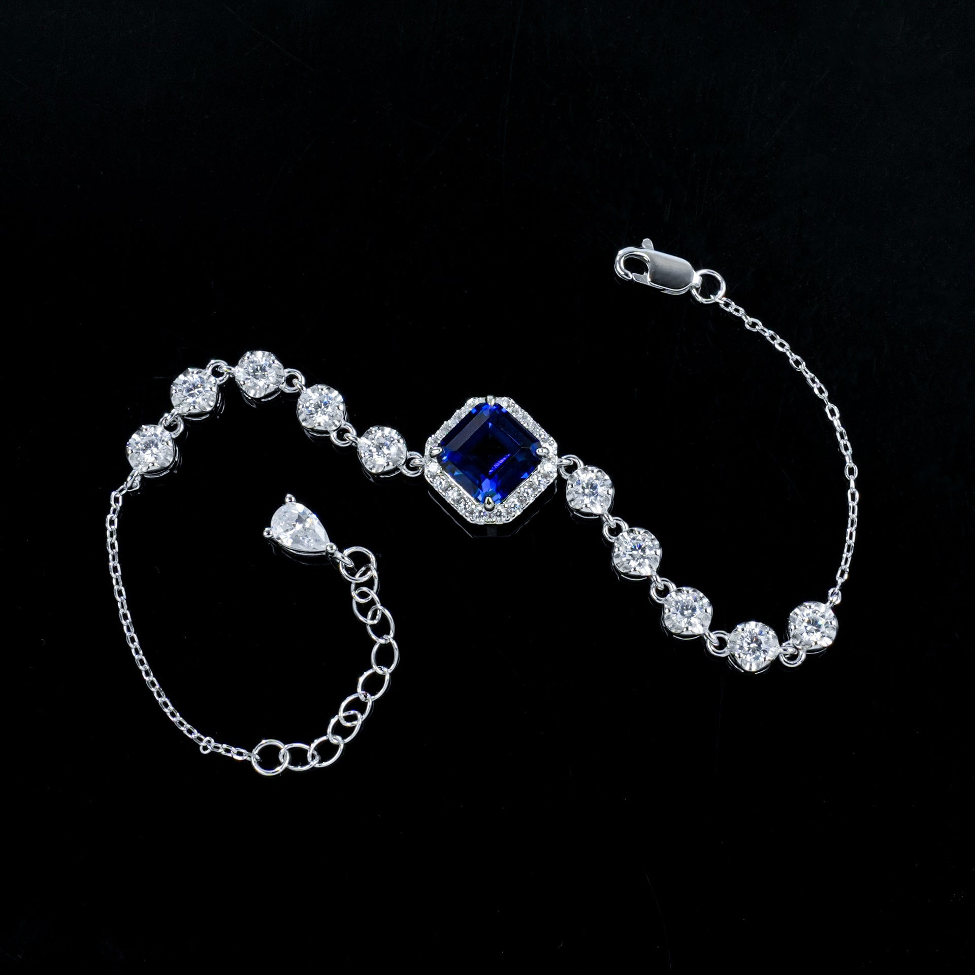 S925 Silver Square Sapphire Halo Jewellery, Women's Versatile Accessory - Photo 2