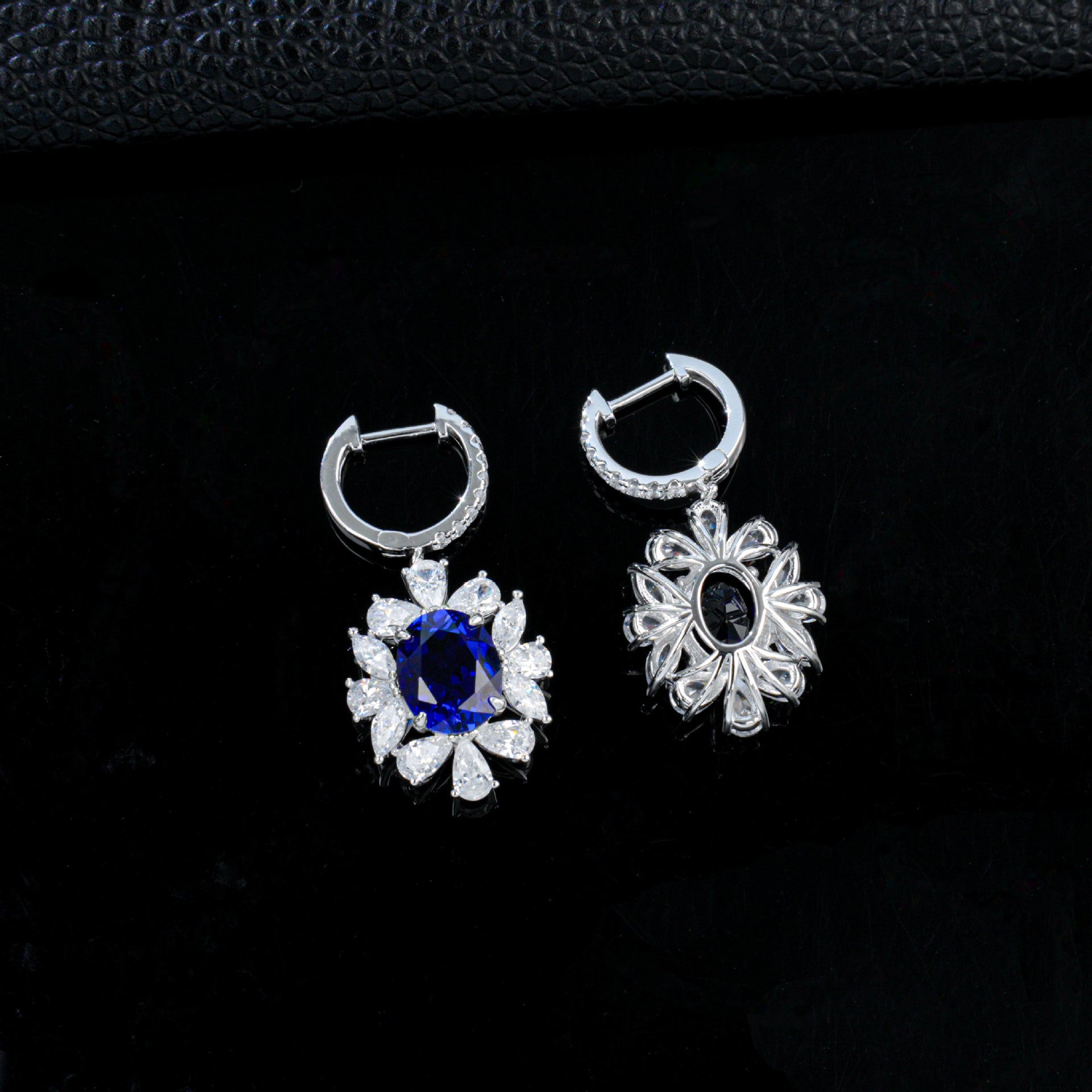 S925 Silver Oval Lab Sapphire Flower Ear Cuff, Day Mothers Gift - Photo 4