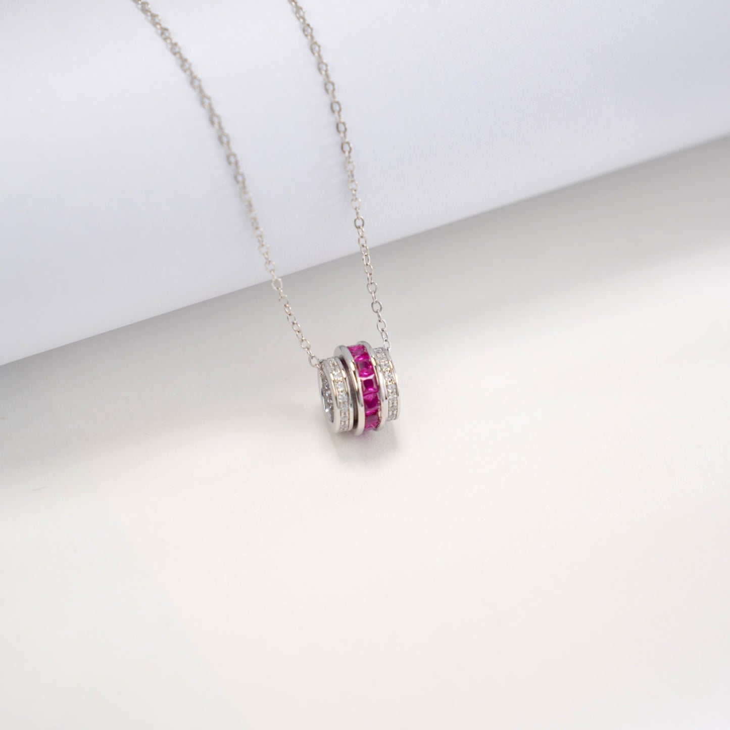 S925 Silver Lab Ruby Tube Pendant Necklace, Gemstone Versatile - Photo 3