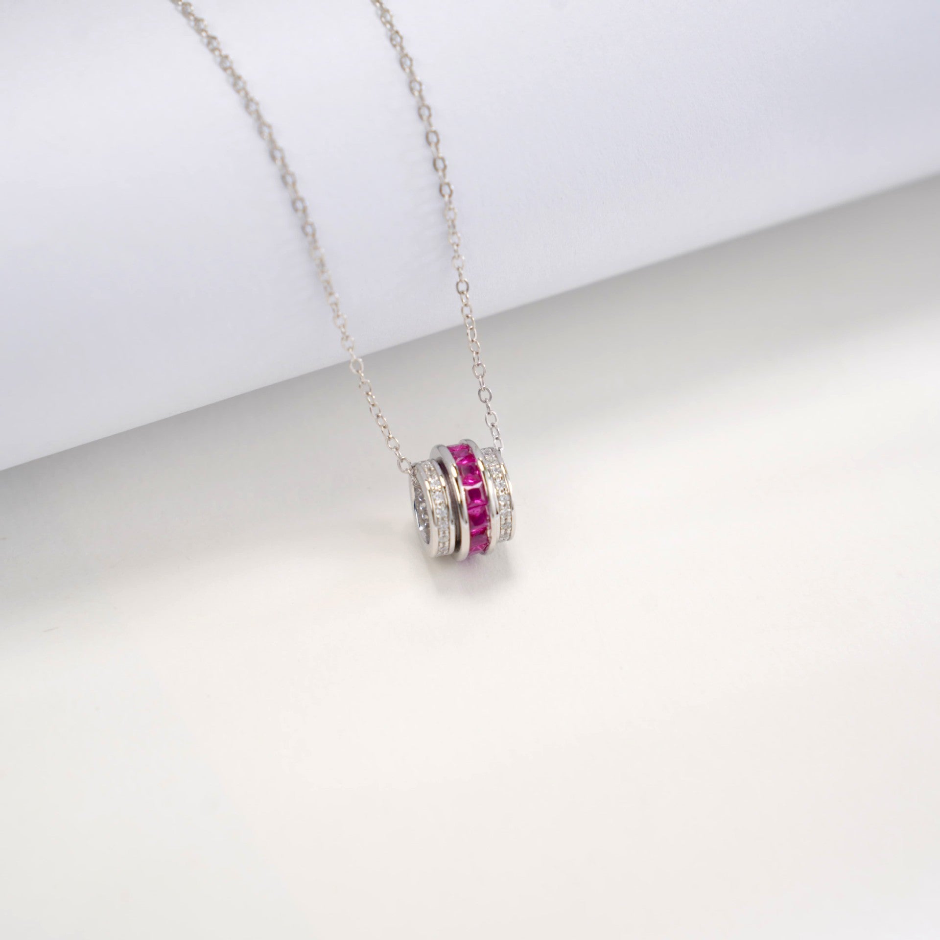 S925 Silver Lab Ruby Tube Pendant Necklace, Gemstone Versatile - Photo 3