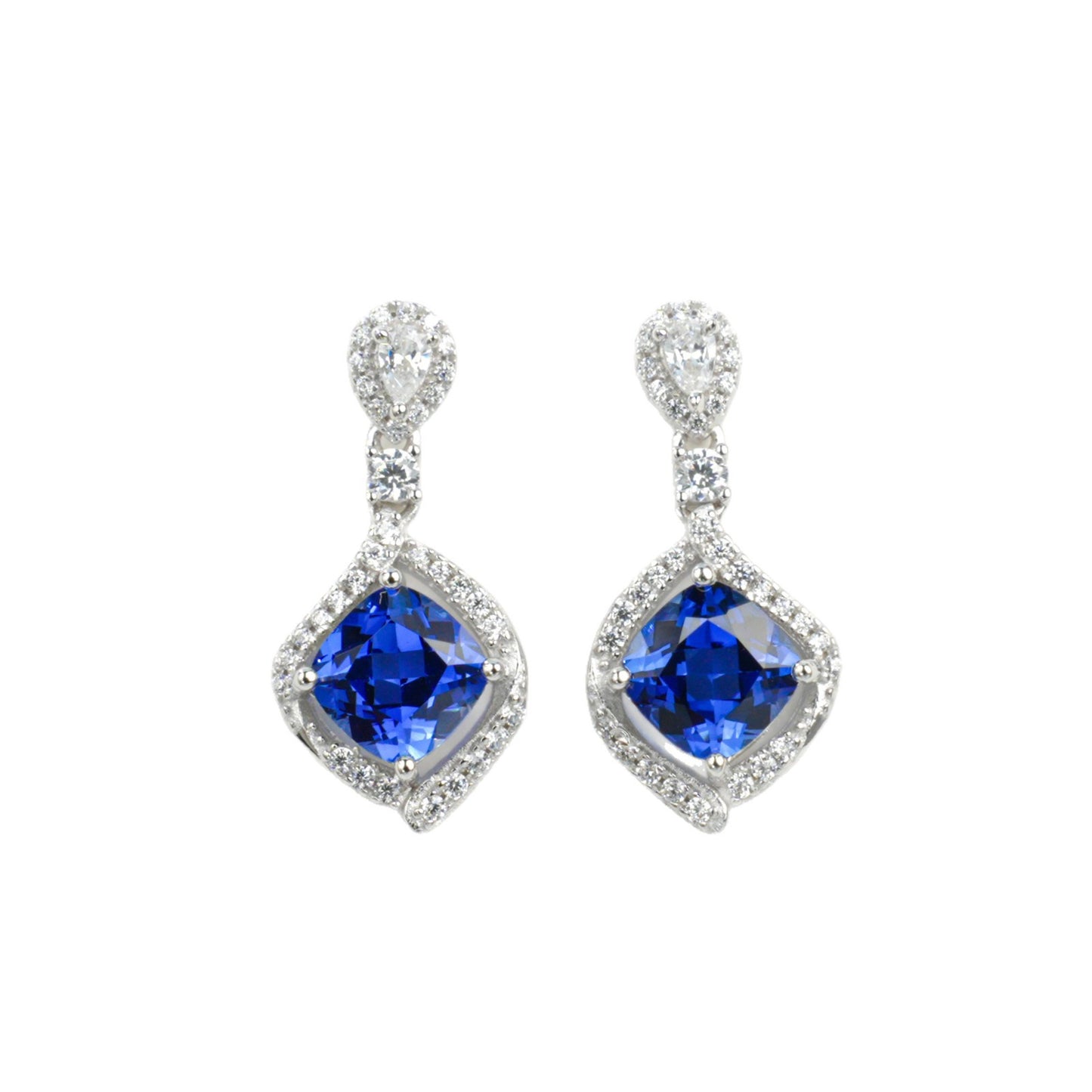 925 Sterling Silver Lab Sapphire Earrings, Elegant French Vintage for Women - Photo 5