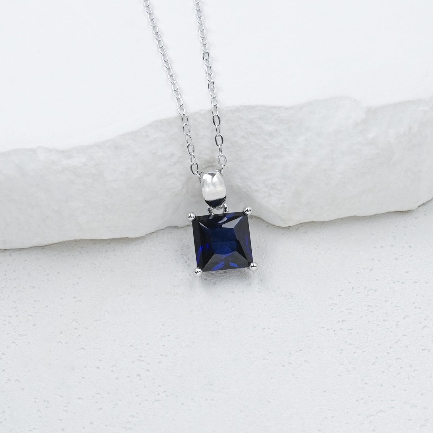 S925 Silver Square Lab Sapphire Simple Solitaire Versatile Women's Choker - Photo 5