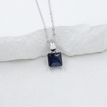 S925 Silver Square Lab Sapphire Simple Solitaire Versatile Women's Choker - Photo 5