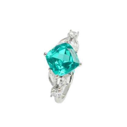 925 Sterling Silver White-Gold Paraiba Pave Open Ring, Elegant - Photo 5