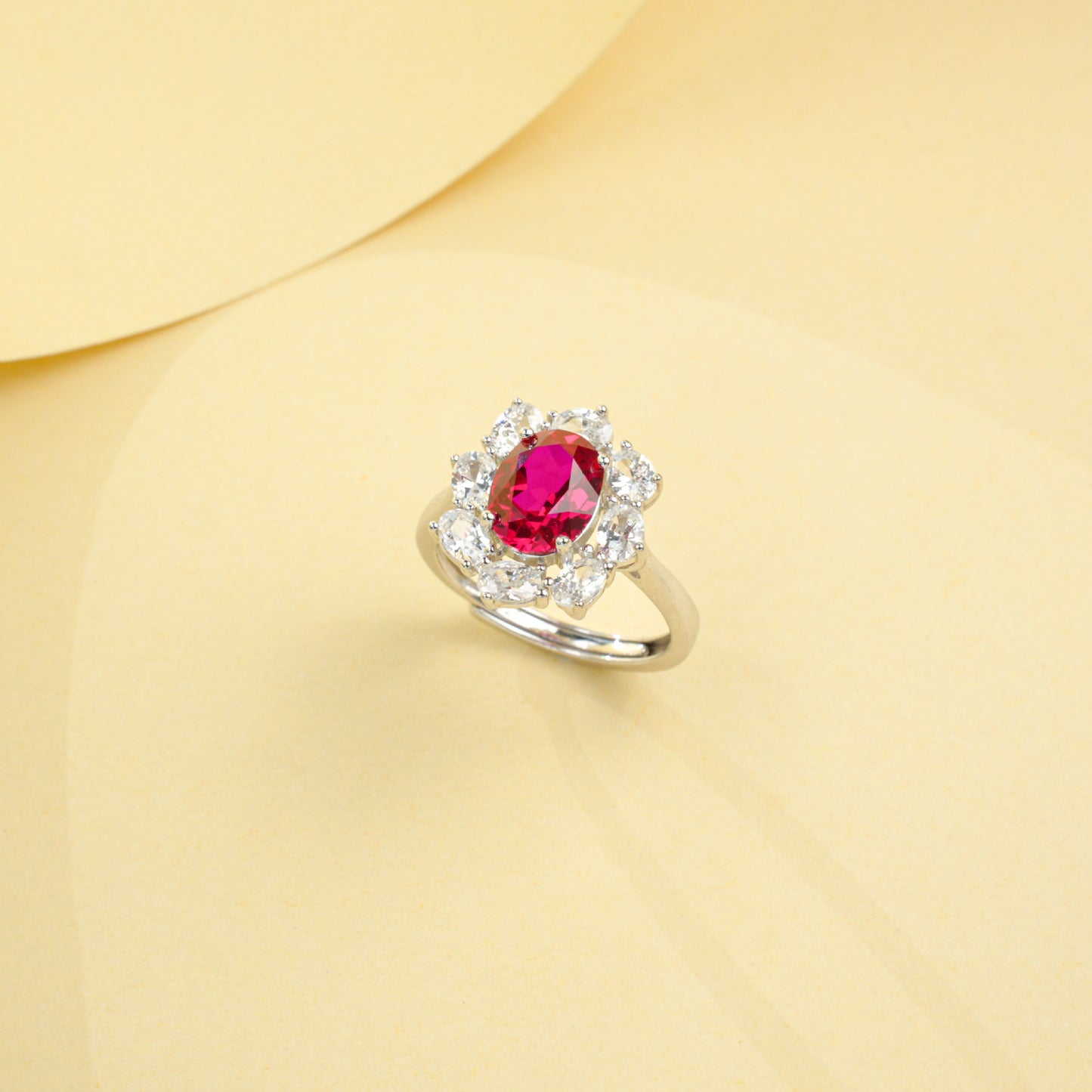S925 Sterling Silver Lab Ruby Flower Ring for Women, Sparkly Versatile Premium - Photo 3