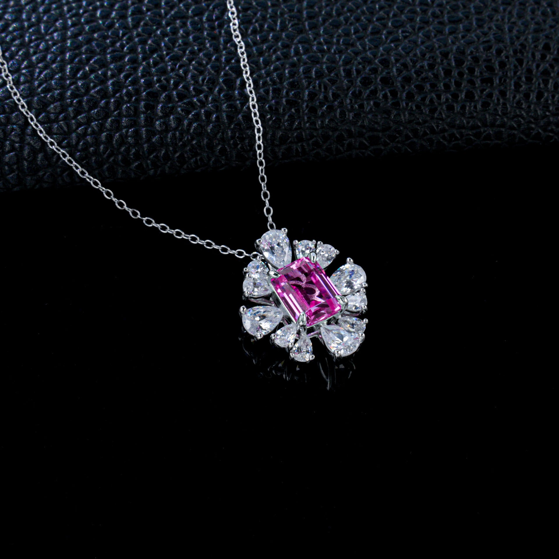 S925 Silver Lab Pink Sapphire Blooming Flower Wrap Necklace, Holiday Simple Bold - Photo 3