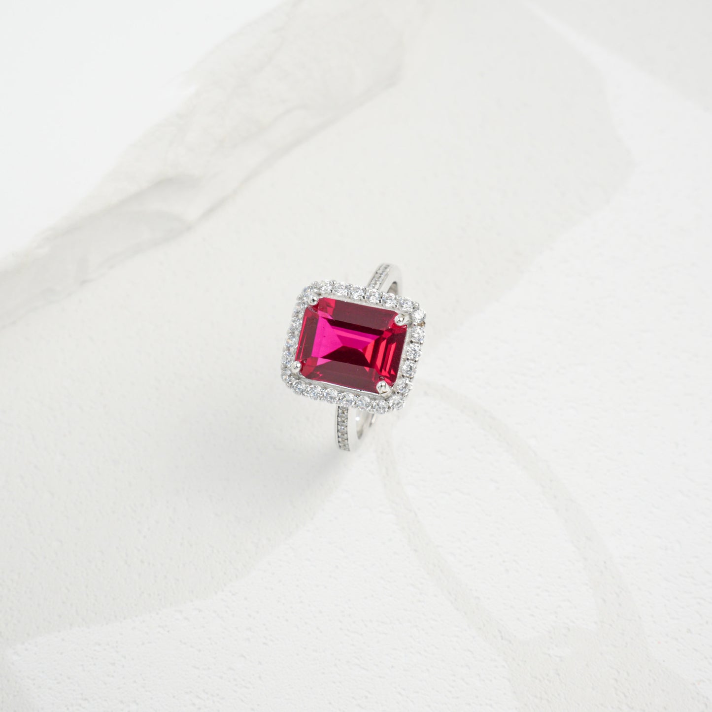 925 Sterling Silver Lab Ruby Square Ring for Women, Vintage Minimalist Elegant - Photo 4