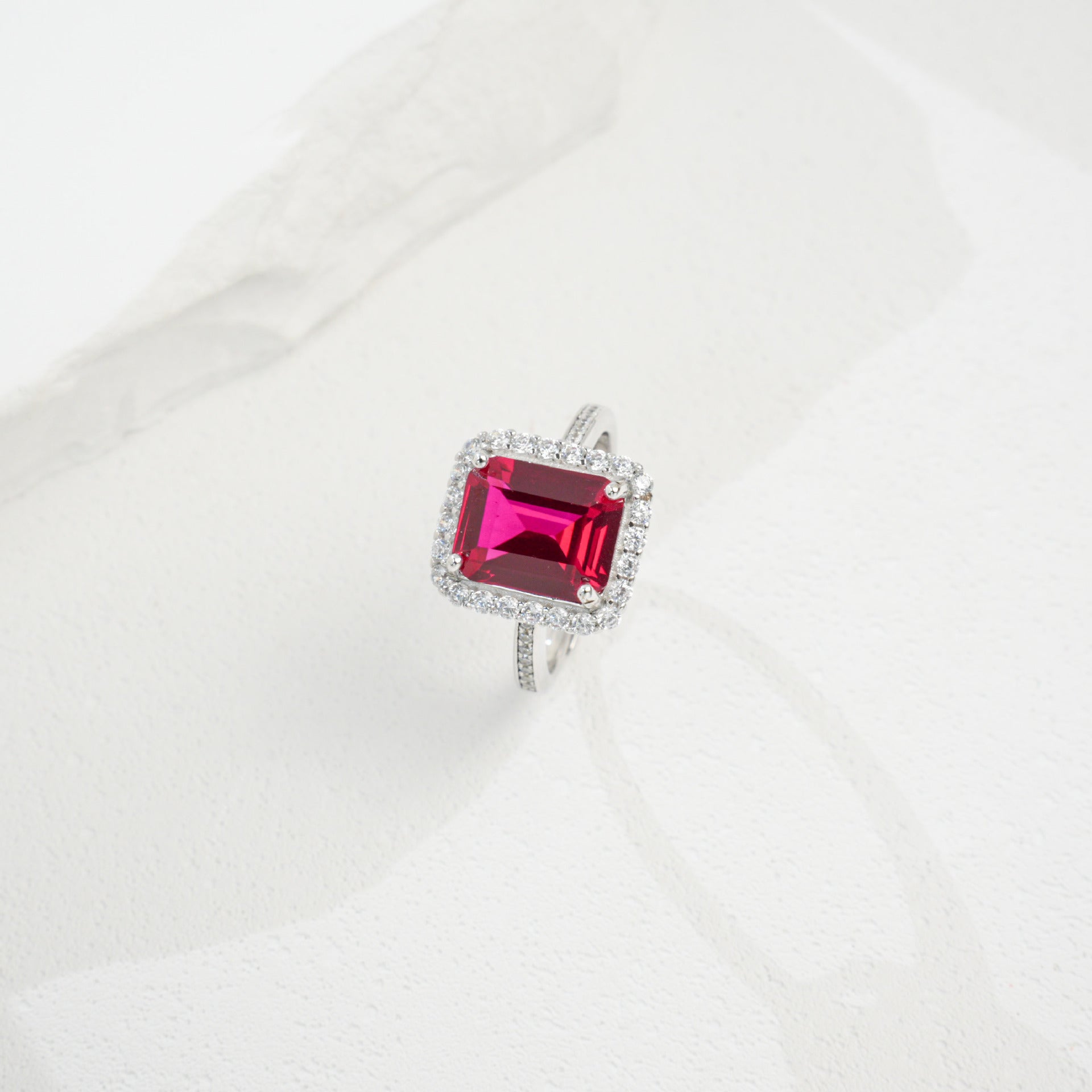 925 Sterling Silver Lab Ruby Square Ring for Women, Vintage Minimalist Elegant - Photo 4