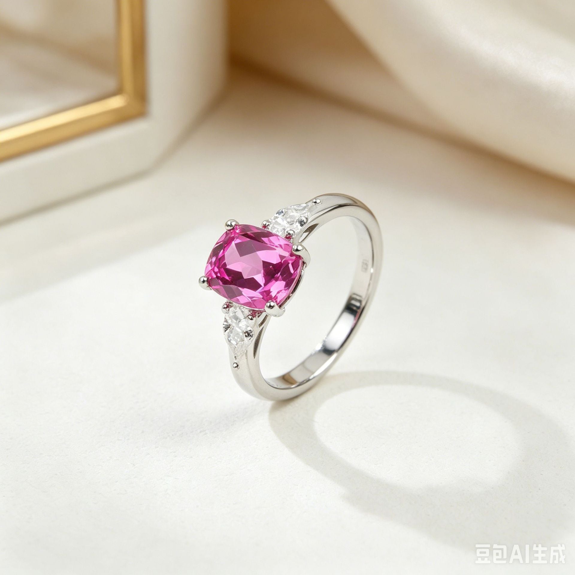 S925 Sterling Silver Lab Padparadscha Ring, Anniversary Gift - Photo 4