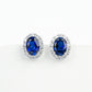 S925 Sterling Silver Oval Lab Sapphire Pave Halo Stud Earrings, Versatile - Photo 5