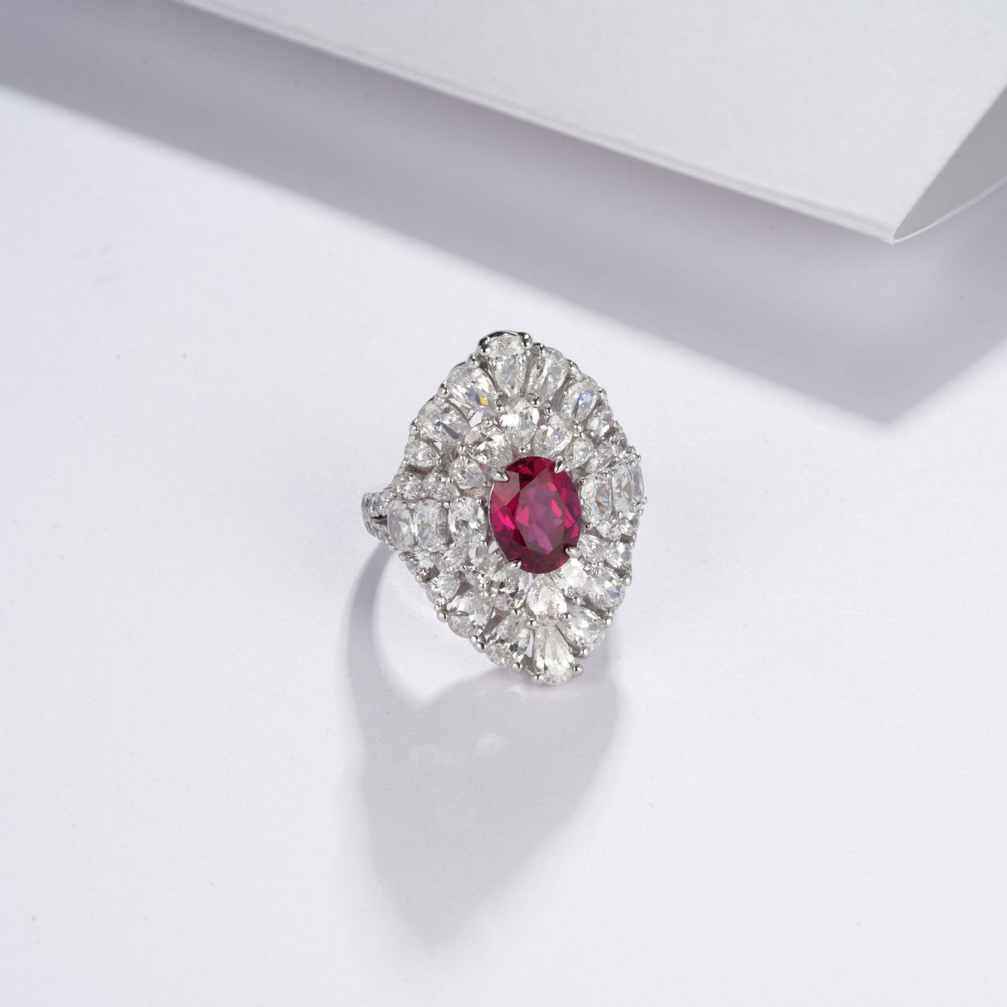 S925 Sterling Silver Lab Ruby Pave Ring for Women, Premium Designer - Photo 2