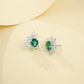 S925 Silver Oval Lab Emerald Sunflower Stud Earrings, Premium Evening - Photo 2