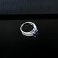 S925 Sterling Silver Lab Sapphire Round Four-Prong Ring, Unisex - Photo 4