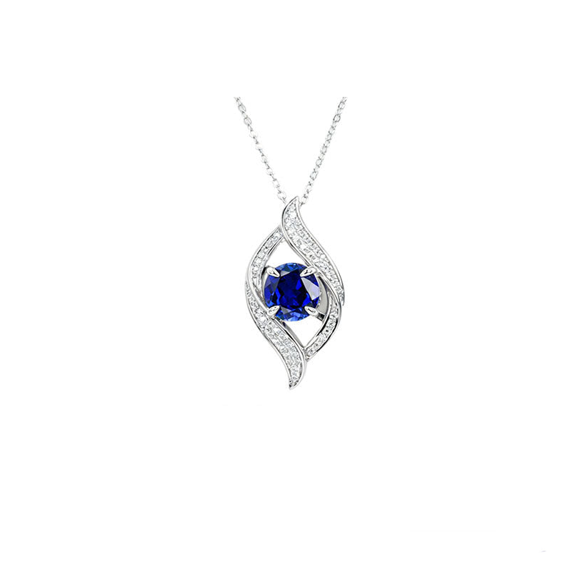S925 Lab Sapphire Necklace Sterling Silver Premium Pendant - Photo 1