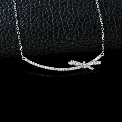 Exquisite Asymmetric Bow Full Diamond Silver Necklace, Choker Valentines Birthday - Photo 2