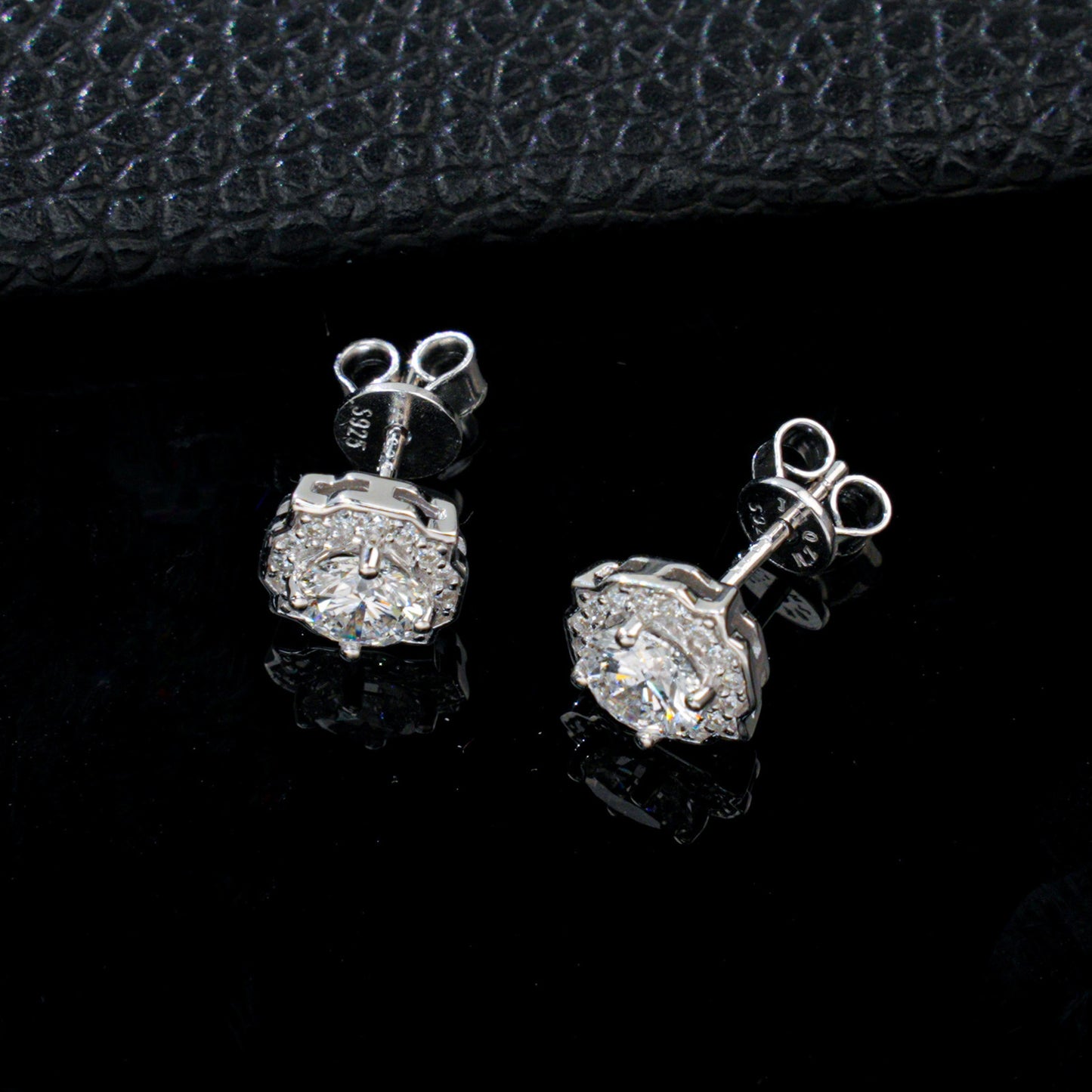 S925 Sterling Silver Lab Diamond Pave Stud Earrings, Auspicious Year Gift - Photo 2
