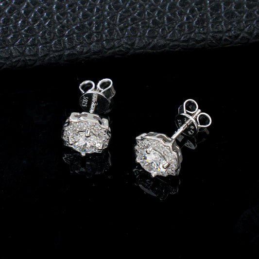 S925 Sterling Silver Lab Diamond Pave Stud Earrings, Auspicious Year Gift - Photo 2