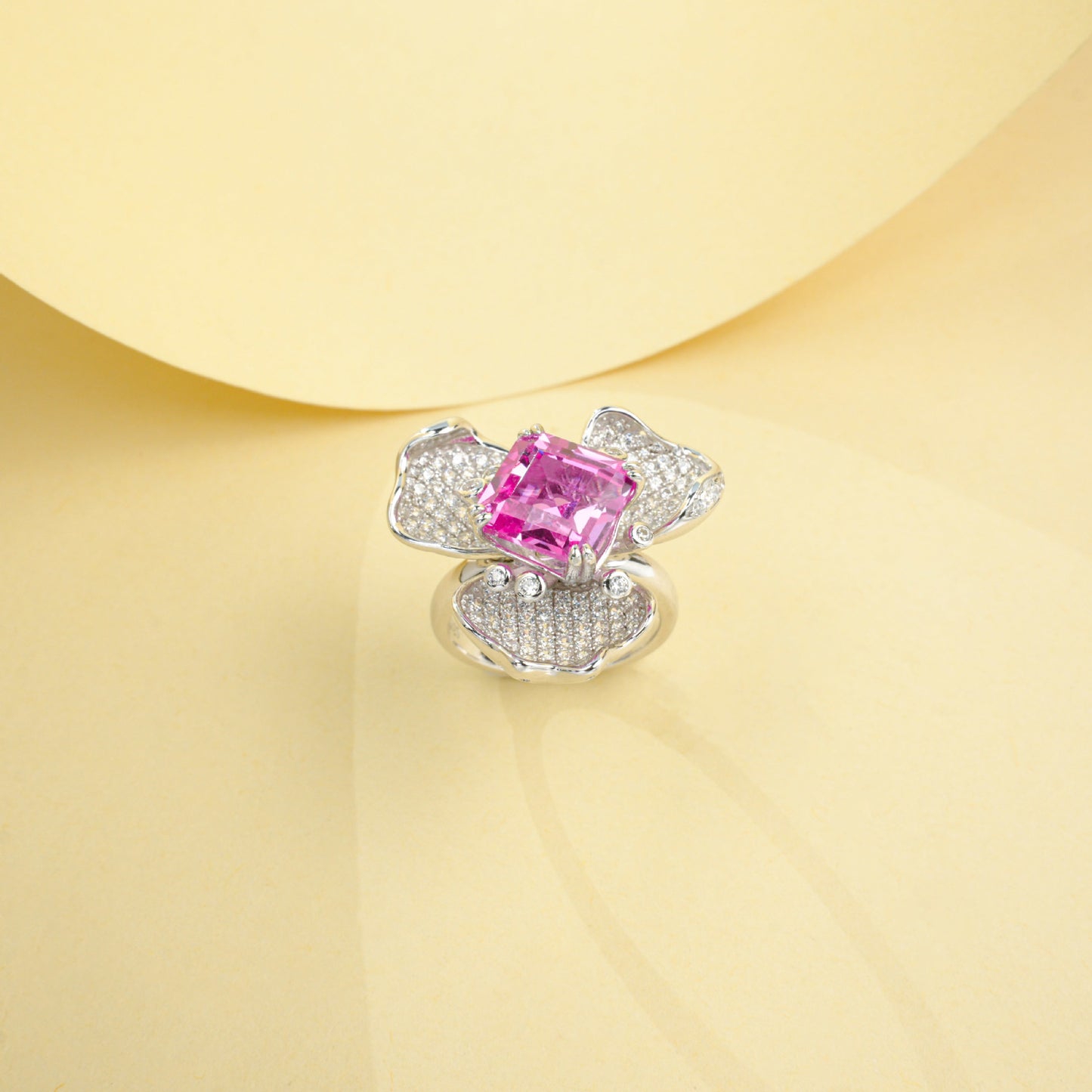 S925 Sterling Silver Lab Padparadscha Pave 'Three-Life Stone' Ring, for Women - Photo 2