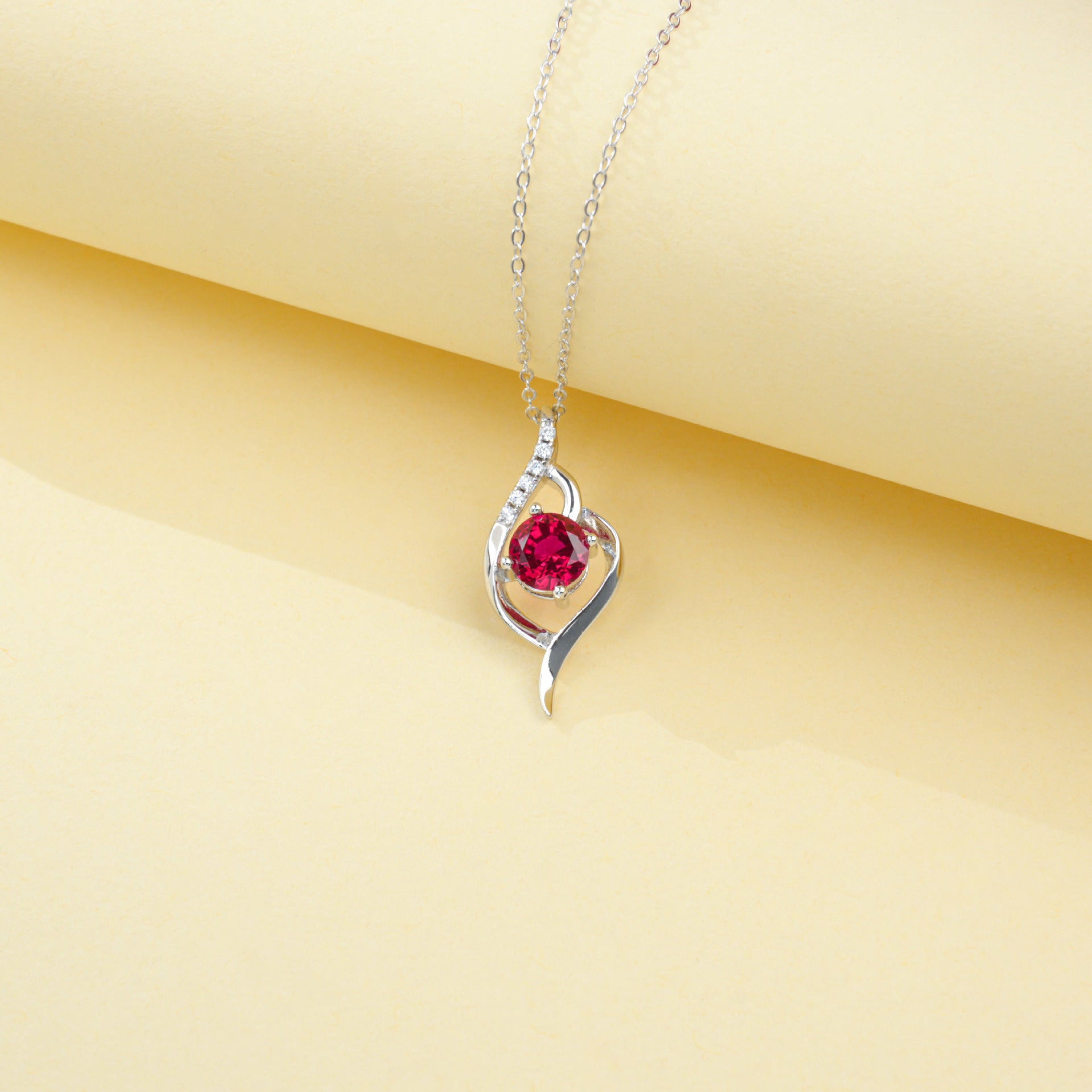 S925 Silver Double Arc Wrap Round Lab Ruby Pendant Choker, Gentle - Photo 3