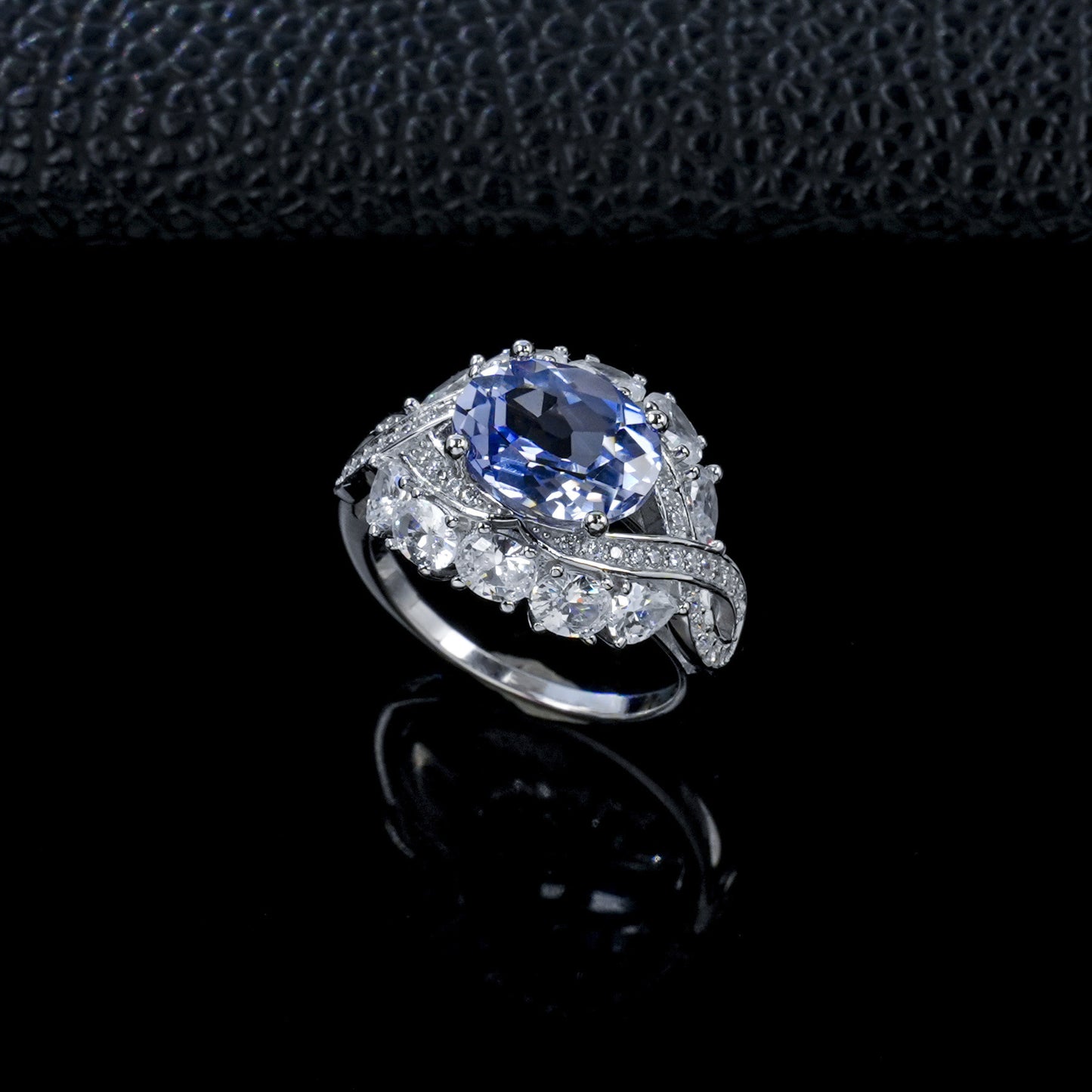 Lab Sapphire Ring S925 Sterling Silver Oval Diamond Hollow Design, Women's Evening Wedding - Photo 6
