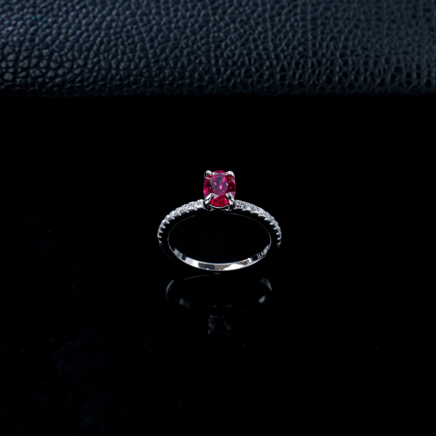 Lab Ruby Ring S925 Sterling Silver Oval 4-Claw Setting, Engagement Gemstone - Photo 3