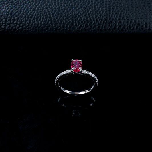 Lab Ruby Ring S925 Sterling Silver Oval 4-Claw Setting, Engagement Gemstone - Photo 3