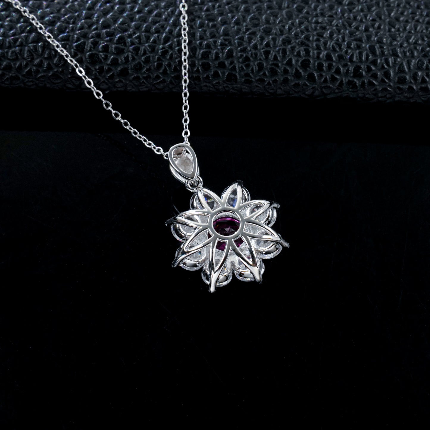 S925 Silver Sunflower Lab Pink Sapphire Necklace, Party Pendant Birthday - Photo 4