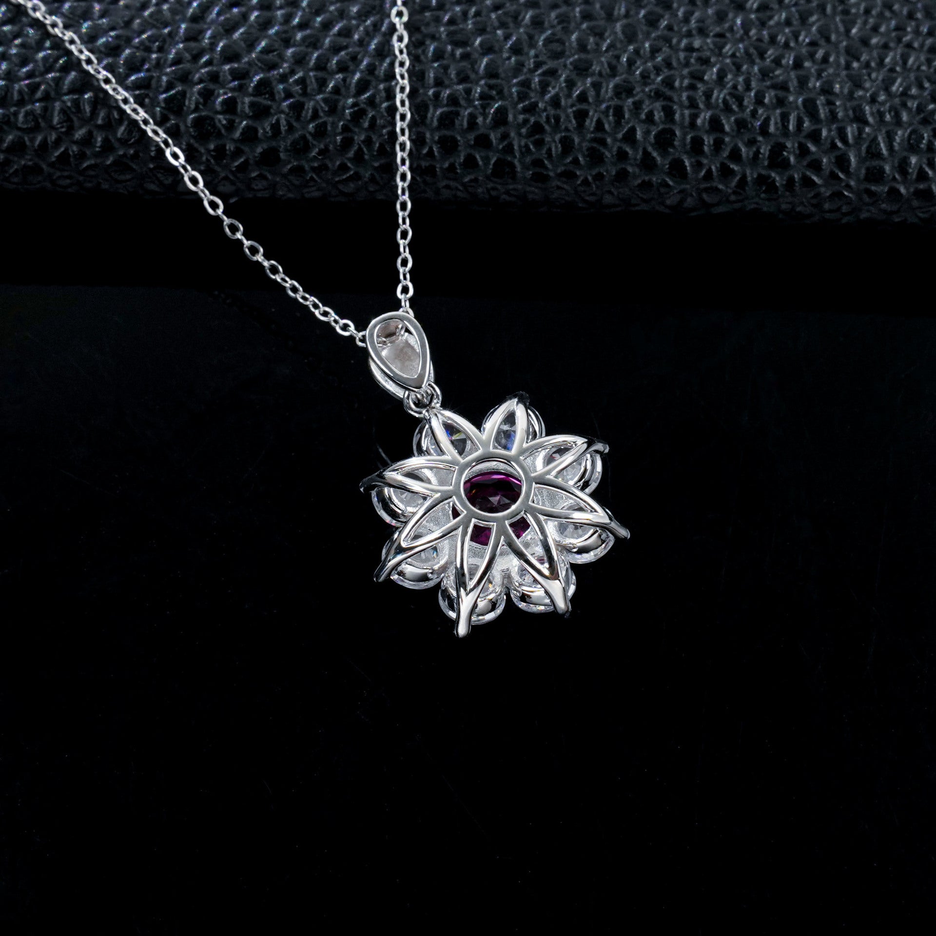 S925 Silver Sunflower Lab Pink Sapphire Necklace, Party Pendant Birthday - Photo 4