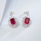 S925 Sterling Silver Lab Pigeon Blood Corundum Vintage Earrings Drop Stud - Photo 3