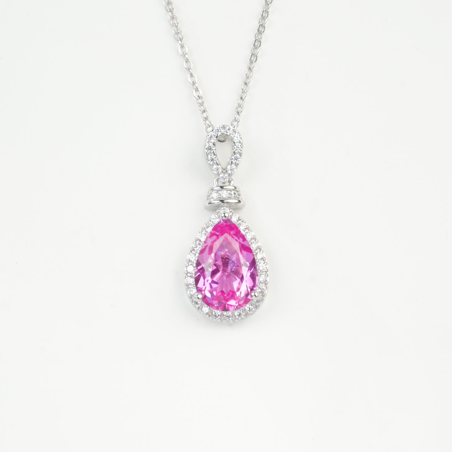 S925 Sterling Silver Lab Padparadscha Teardrop Halo Necklace, Date Premium for Women - Photo 5