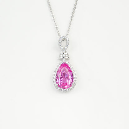 S925 Sterling Silver Lab Padparadscha Teardrop Halo Necklace, Date Premium for Women - Photo 5