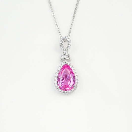 S925 Sterling Silver Lab Padparadscha Teardrop Halo Necklace, Date Premium for Women - Photo 5