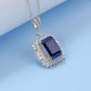 S925 Sterling Silver Lab Royal Blue Square Gemstone Pendant Choker, Premium - Photo 2